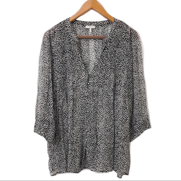 Joie Pure Silk Chiffon Top Black White Raindrop - Picture 4 of 11